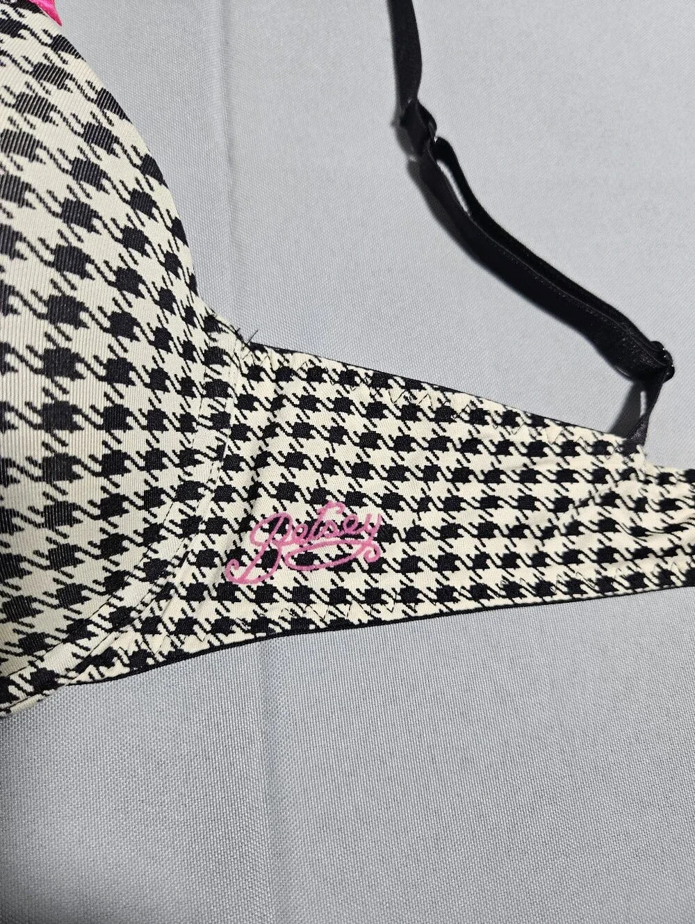 Betsey Johnson 90s Lined Plunging Houndstooth Everyday Convertable Bra Size 34C